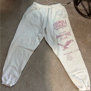 YoungLA White Sweatpants Relaxed Fit Athleisure